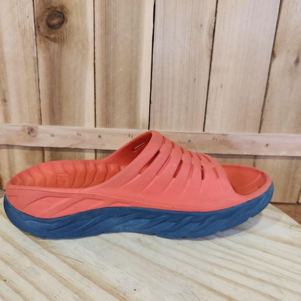 Hoka One One Ora Recovery Slide Sandals Mens 9 Orange Blue Comfort Slip On